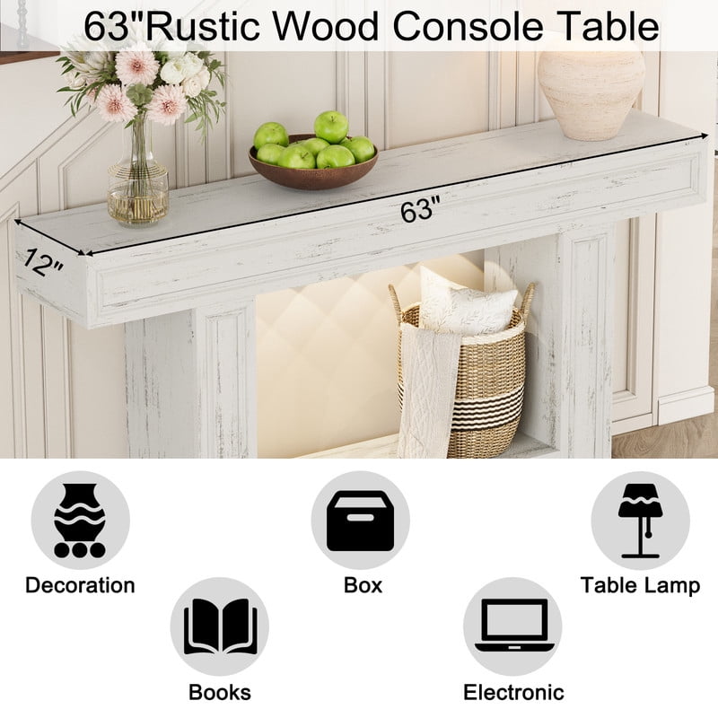 PLAMLE 63 Inch 2-Tier Console Table with Sensor Lights, U-Shaped Base Sofa Table for Entryway, Hallway, Living Room, Foyer, Narrow Small Spaces