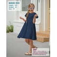 thumbnail image 5 of Aideaone Girls Chiffon Dress Flutter Ruffle Short Sleeve Kids Square Neck Frocks Navy Blue 6-13Y, 5 of 7