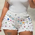 thumbnail image 2 of Uuszgmr Jeans For Women Ladies Rhinestone Denim Shorts Mid Waist Ripped Frayed Hem Tessles Stretchy Jean Shorts With Pockets, 2 of 5