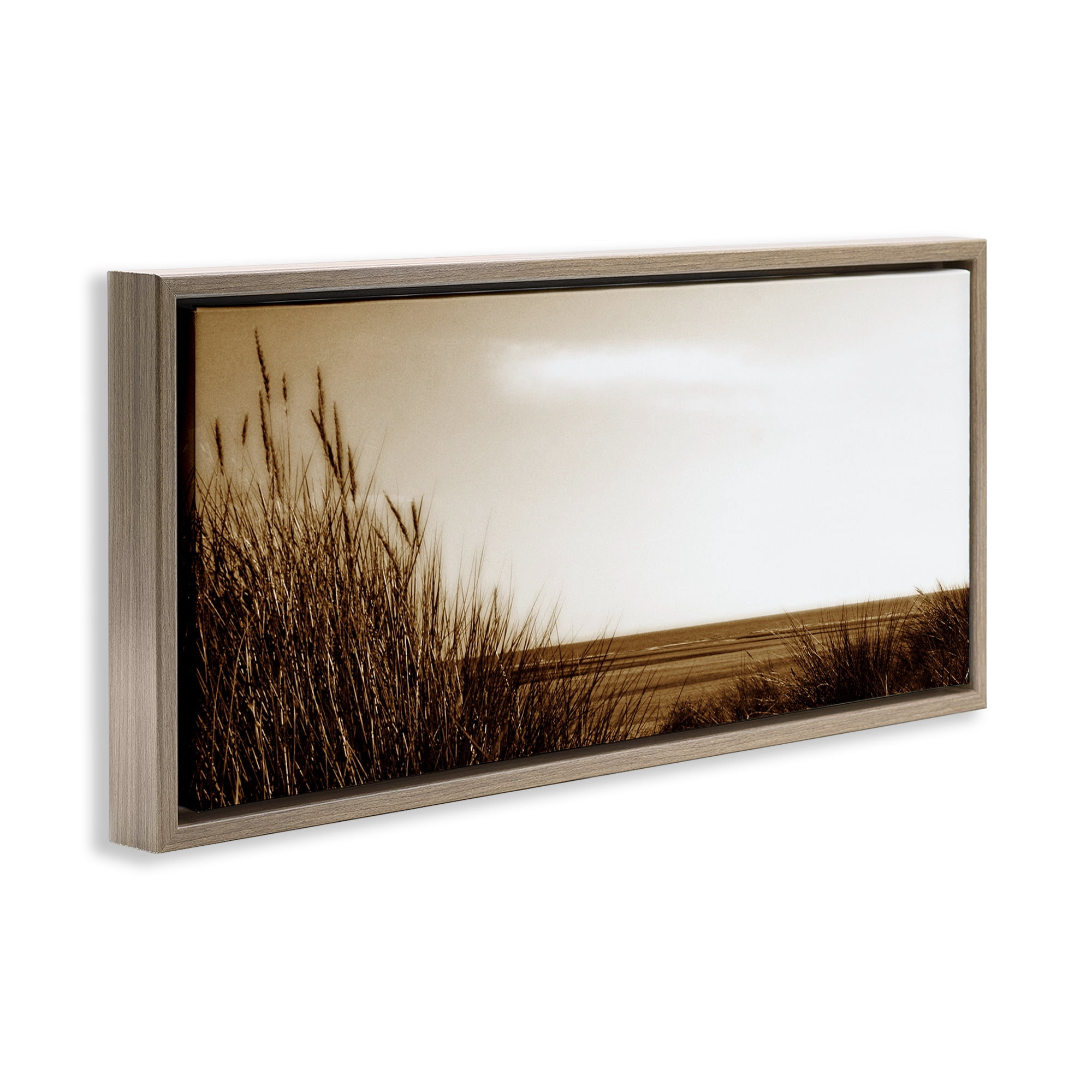 Stupell Industries Long View Horizon Coastal Photography Brown Floater Framed Canvas Art Print Wall Art, 25 x 11