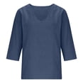 thumbnail image 4 of Cotton Shirts for Women, Yigetop Womens 3/4 Sleeve Tops Casual V Neck 3/4 Sleeve Linen Blouse Loose Fit Solid Color Tops for Summer Oversized Linen Shirts for Women Dark Blue L, 4 of 6
