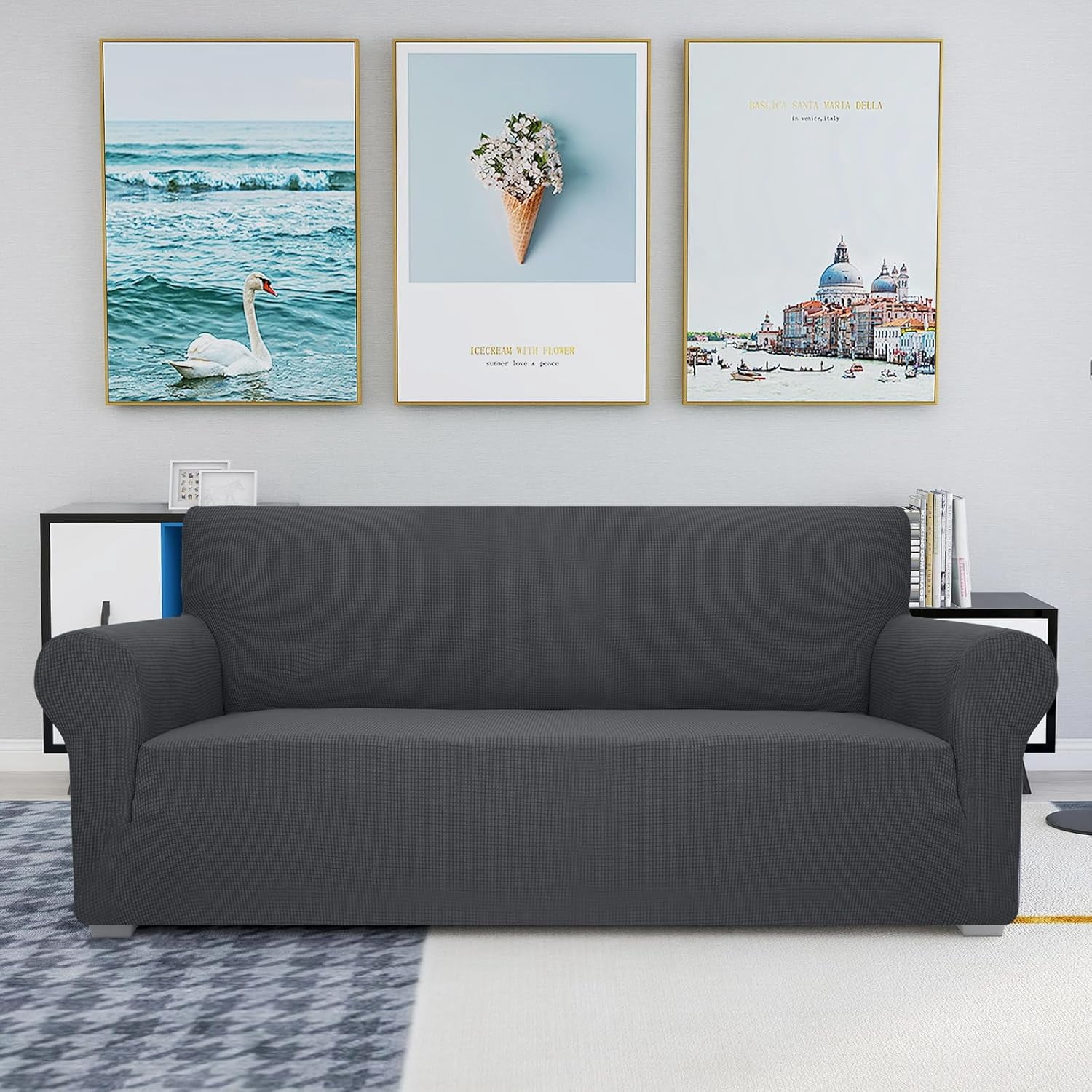 Behome Couch Cover, Premuim Water Repellent Sofa Covers, Non Slip Sofa Slipcover for Living Room Furniture Protector (3 Seater, Gray)