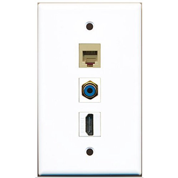 RiteAV - 1 Port HDMI and 1 Port RCA Blue and 1 Port Phone RJ11 RJ12 Beige Wall Plate