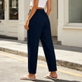 thumbnail image 5 of Women's Lounge Pants Elastic High Waist Drawstring Linen Ankle Solid Color Pants Casual Slim Tapered Cropped Trousers with Side Pockets, Lightweight Straight Leg Vacation Jogger Pants, 5 of 6