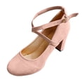 thumbnail image 2 of YOUYEDIAN Dance Shoes for Women Summer Dressy Retro Ankle Strap High Heel Mary Jane Shoes Comfortable Evening Wedding Chunky Heels Closed Toe Pumps (Pink), 2 of 8