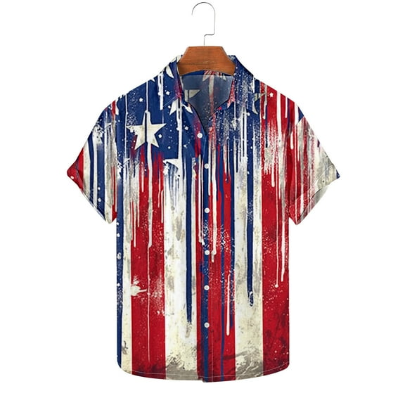 Vivianyo HD Men's Polo Shirts Independence Day Printed Hort Sleeve Turndown Collar 4Th Of July Shirts for Men Patriotic American Flag Shirts Usa Memorial Day Classic Fit Shirt