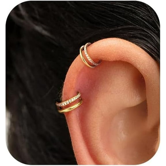 G23 Titanium Cartilage Earring Hoop Stacked Clicker 16G CZ Double/Triple Septum Rings Conch Piercing Jewelry Tragus Daith Helix Earrings Nose Rings Hoops for Women Silver/Gold 8mm 10mm 12mm