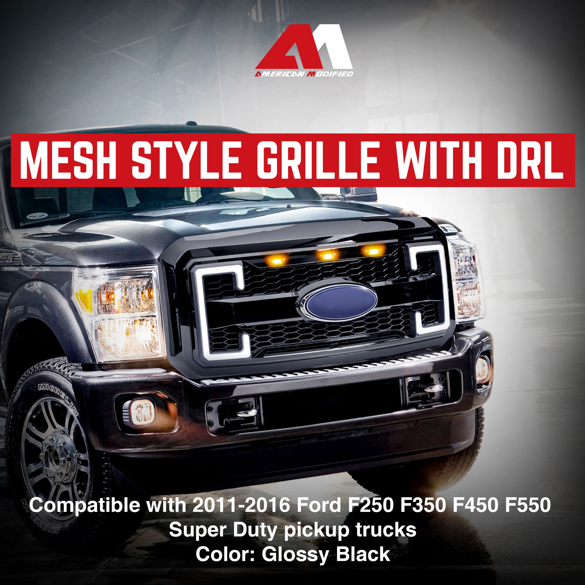 XTREME TRUX Black Mesh Upper Grille For 2011-2016 Ford F250 F350 Super Duty – Direct Replacement – Paintable