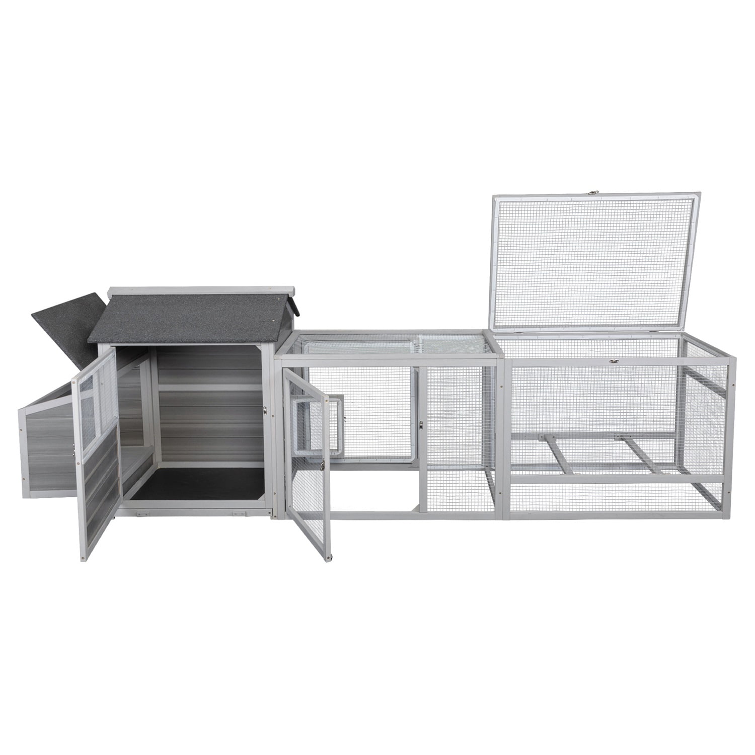 Pefilos 112" Large Wooden Chicken Coop Hen Cage with Chicken Nesting Box Outdoor Bunny Rabbit Hutch Hen, Gray Pefilos 112" Large Wooden Chicken Coop Hen Cage with Chicken Nesting Box Outdoor Bunny Rabbit Hutch Hen, Gray