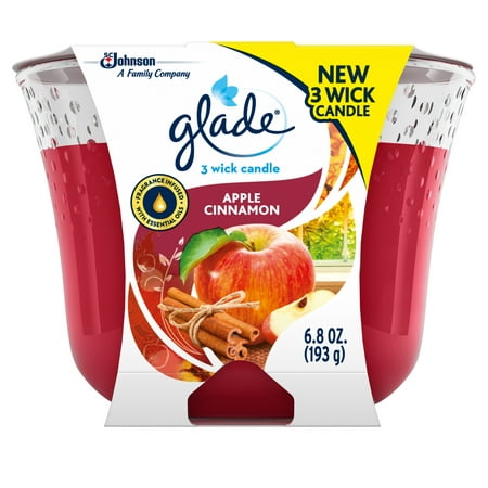 Glade 3-Wick Candle Apple Cinnamon, Quickly Fills Rooms With Essential Oil Infused Fragrance, 6.8