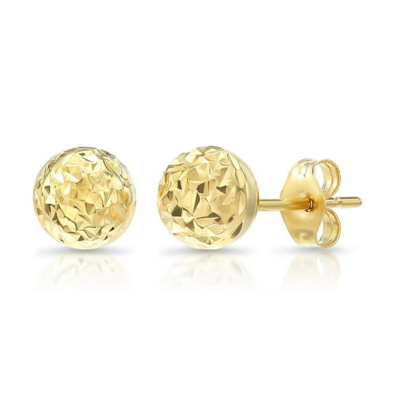 Tilo Jewelry 14K Yellow Gold Ball Stud Post Earrings with Diamond-Cut Engraved | 6mm | Classic Everyday Earrings | Women, Men, Unisex
