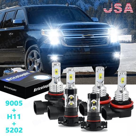 For 2007-2014 Chevy Suburban Tahoe 6x Front LED Headlight Fog Light Bulbs Kits