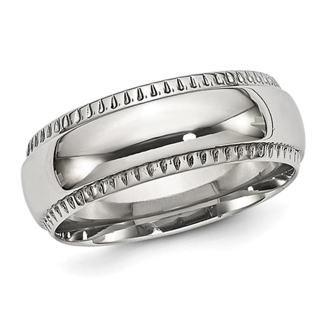 Mens 8mm Textured Edge Stainless Steel Wedding Band Ring