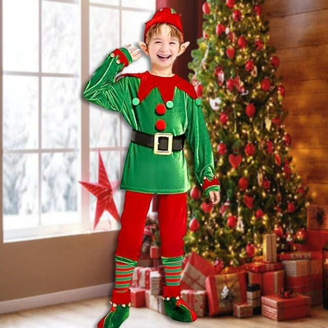 BELOVING Kids Christmas Elf Costume Set Clothes for Stage Performance Cosplay Festive 120cm