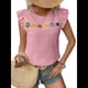 thumbnail image 3 of Blusa de Verano con Bordado Floral para Mujer, Cuello Redondo, Corta Rosa M, 3 of 9