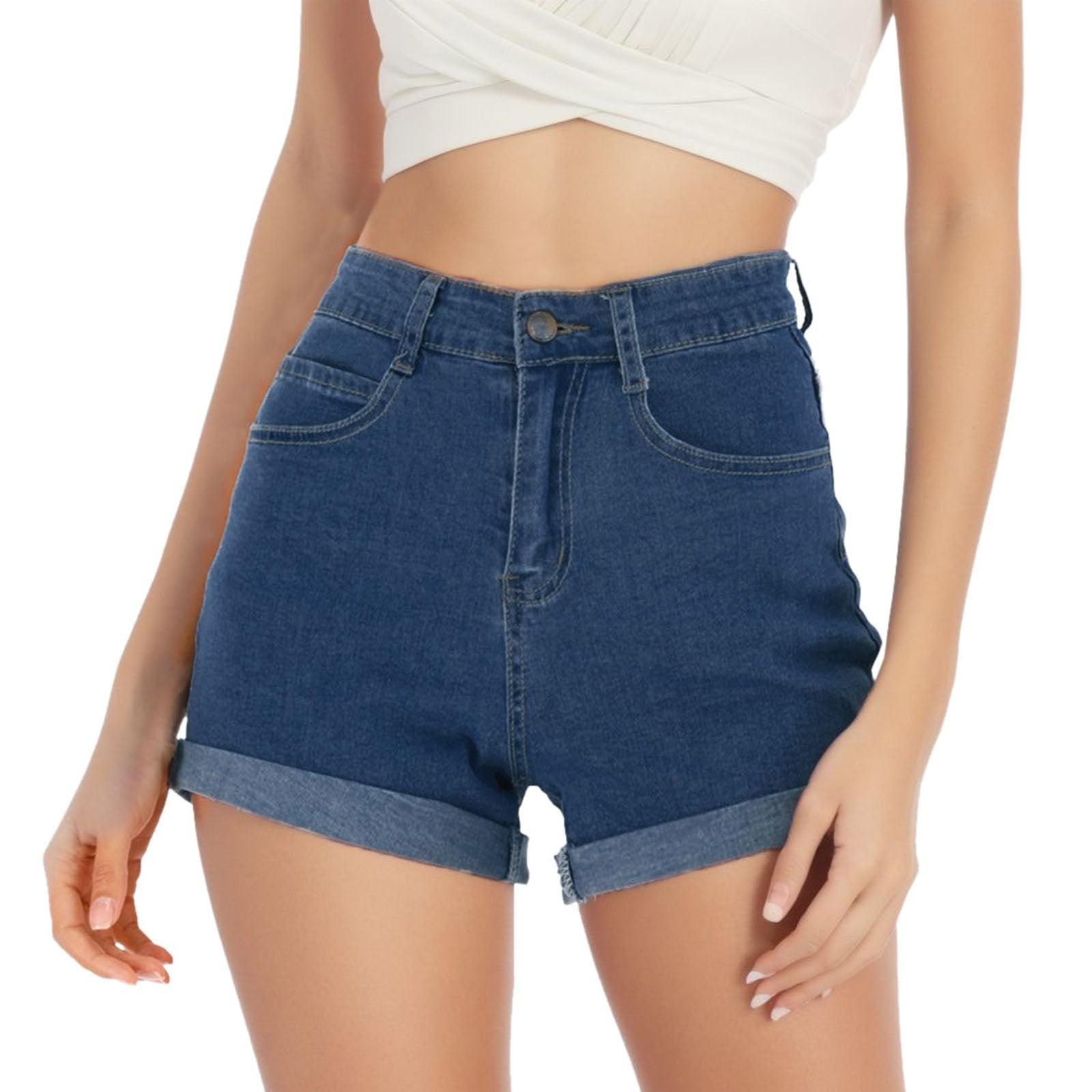 Entyinea Womens Denim Shorts Casual High Waisted Stretchy Denim Shorts