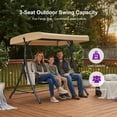 thumbnail image 3 of PURPLE LEAF Porch Swing with Adjustable Tilt Canopy 3-Seat Patio Swing with Stand and Meatl Steel Frame All-Weather Outdoor Swing Chair Seat for Backyard Garden Deck Balcony, Silver Grey, 3 of 8