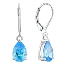 PYNZY Dangle Drop Earrings Sterling Silver Solitaire Leverback Teardrop Earrings for Women Birthstone Created Aquamarine Jewelry Gifts for Moms