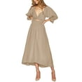 thumbnail image 1 of ZAXARRA Robe Midi d'Été pour Femmes Couleur Unie Col Carré Manches Lanterne Taille Haute Robe Décontractée Robe de Plage Vacances, 1 of 6