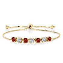 Gem Stone King 18K Yellow Gold Plated Silver Red Garnet and Lab Grown Diamond Bracelet for Women | 3.20 Cttw | Gemstone January Birthstone | Round 4.5MM
