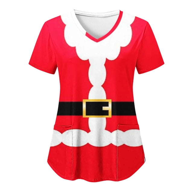 Tops de Enfermería de Navidad para mujer, uniforme de trabajo, Blusa de manga corta con cuello en V, ropa de enfermería, uniforme de túnica para enfermeras