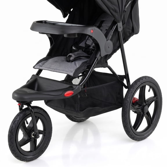 Airfind Foldable Jogging Stroller with Detachable Tray and Air-Filled Rubber Tires, Black, Easy to store and transport once folded