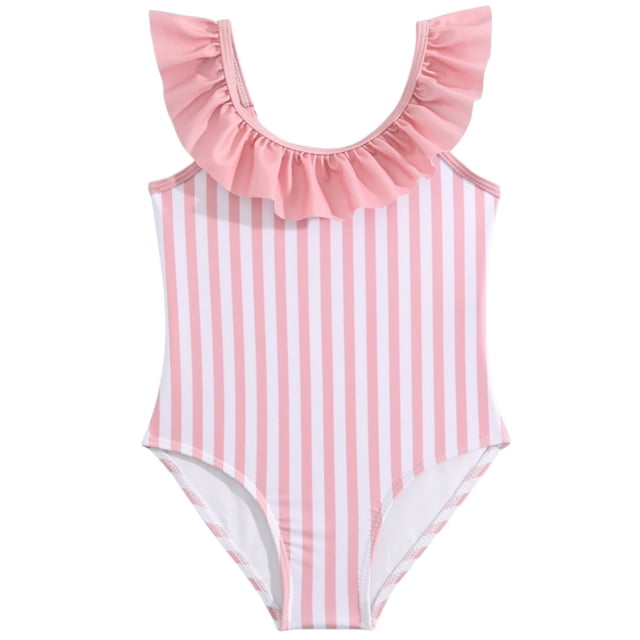 Little Girls One Piece Swimsuit Ruffle Floral Pattern Girls Swimsuit Quick Dry Summer Bathing Suits 4-5 Years