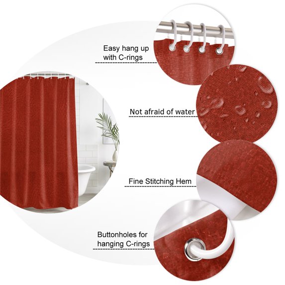 Vintage Red Bathroom Shower Curtains with 12 Hooks Polyester Waterproof Shower Curtain for Stalls and Bathtubs Solid Color Minimalist Art Decorative Bathroom Privacy Curtain 36x72 Inches