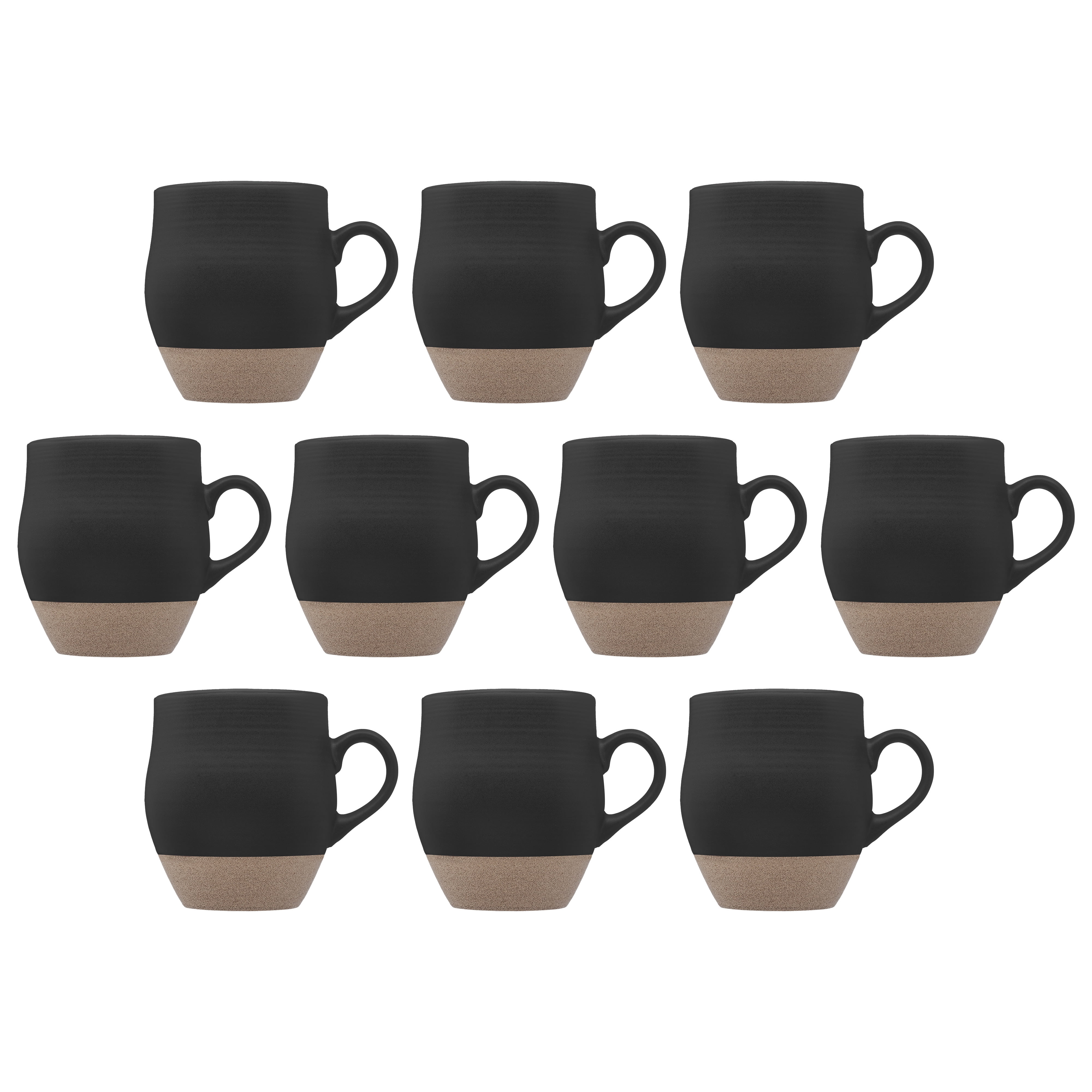 10 Admiral Ceramic Mugs Set, 16 oz. Stoneware, Drinkware, Coffee, Chandle Black