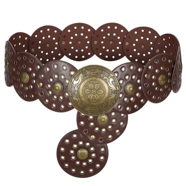 Women's Concho Disc Belt Western Cowboy Cowgirl Wide Leather Boho Country Waist Belts for Dress Jeans