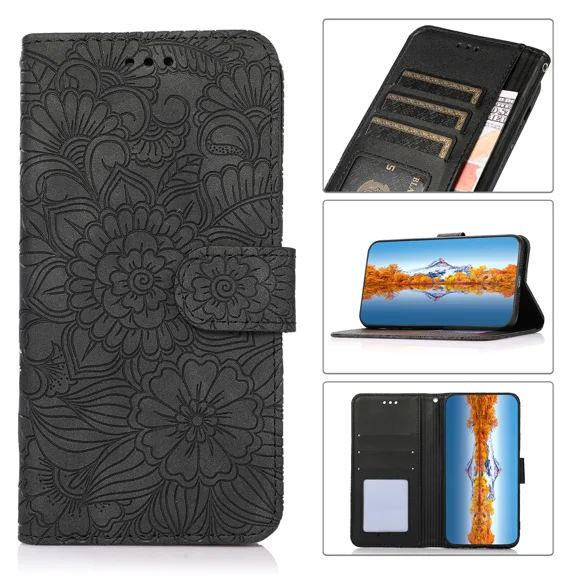 Compatible with phone case wallet case and wristband protection flip credit card holder phone case, suitable for iPhone XR embossed pattern phone case