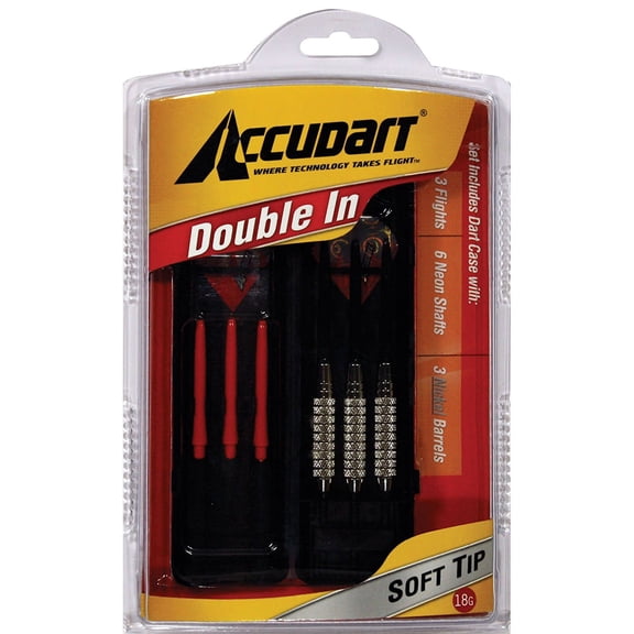 Accudart Double In Soft Tip Dart Set Includes Flights, Shafts, Nickel Barrels, and Dart Case