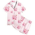 thumbnail image 3 of Kids Girls 67 Pajama Button Short Sleeve Shorts Two Piece Silk Sleepwear Children Valentine's Day Nightwear Outfit for Kids Cozy Loungewear, 3 of 6