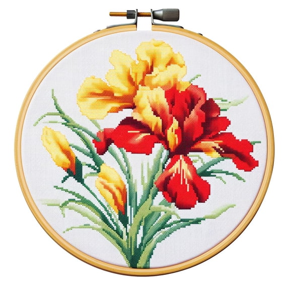 Cartoon Simple Iris Flower 11CT Stamped Cross Stitch Kits Easy for Beginners Child with Hoop DIY Needlepoint Counted Embroidery Kits Art Craft Wall Decor 12x12IN(3)