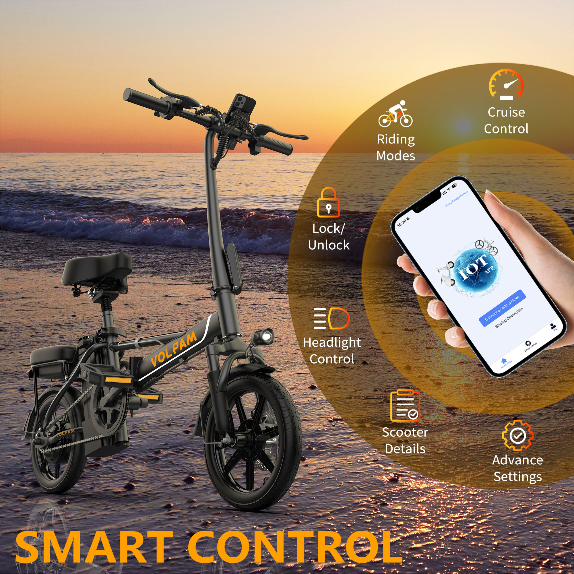Electric Bike, 14" E-Bikes for Adults, 500W Electric Commuter Bicycle 48V 10.4 Ah Removable Battery, Max Speed 20Mph, Orange