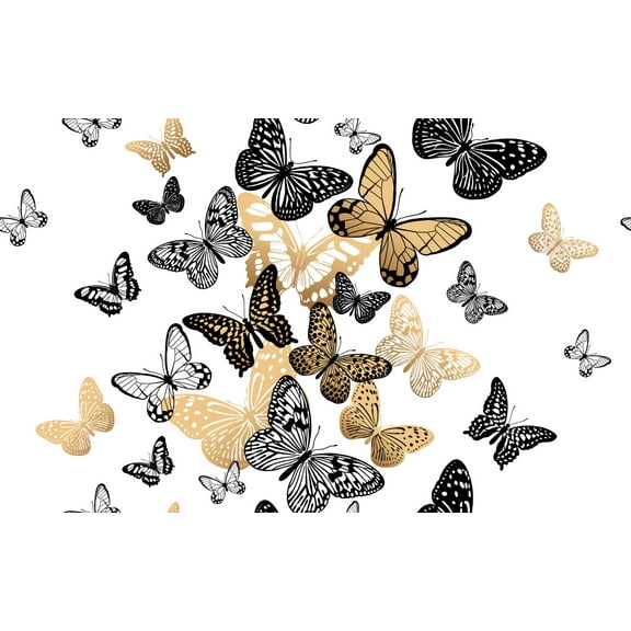 MuralsPrint Garden Golden Buterflies Removable Wallpaper - 24'' inch x 10'ft