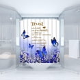 thumbnail image 2 of Inspirational Quote Shower Curtain Blue Flower Butterfly Trust in The Lord Motivational Words Nature Creative Rustic Bathroom Decor Fabric Curtain with Hooks, 2 of 3