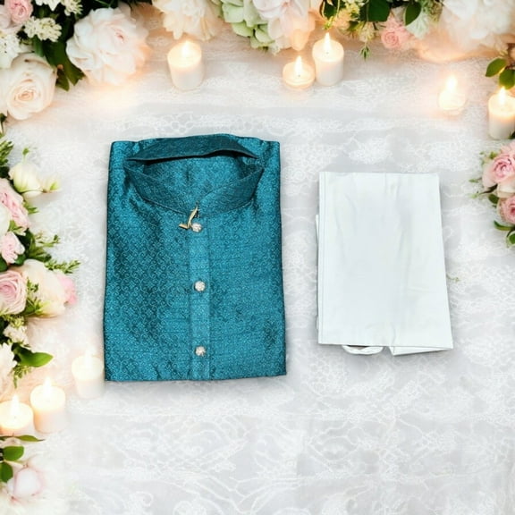 Traditional, Boys Rama Blue Silk Kurta Pajama, 6216