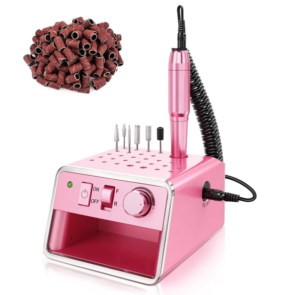 Electric Nail Drill Machine 20000 RPM Portable Electric Nail File for Acrylic Gel Nails Professional Manicure Kit with Storage Nail Accessories Function for Nail Polish Remove, Pink