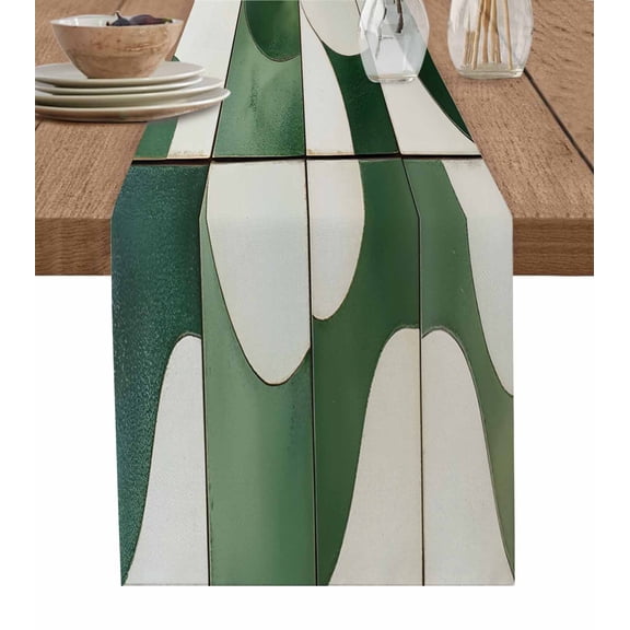 Green Geometric Table Runner 72 Inches, Retro Abstract Modern Minimalist Bed Runner Dresser Scarves Tabletop for Indoor Outdoor Parties/Ceremony/Banquet, 13" x 72"