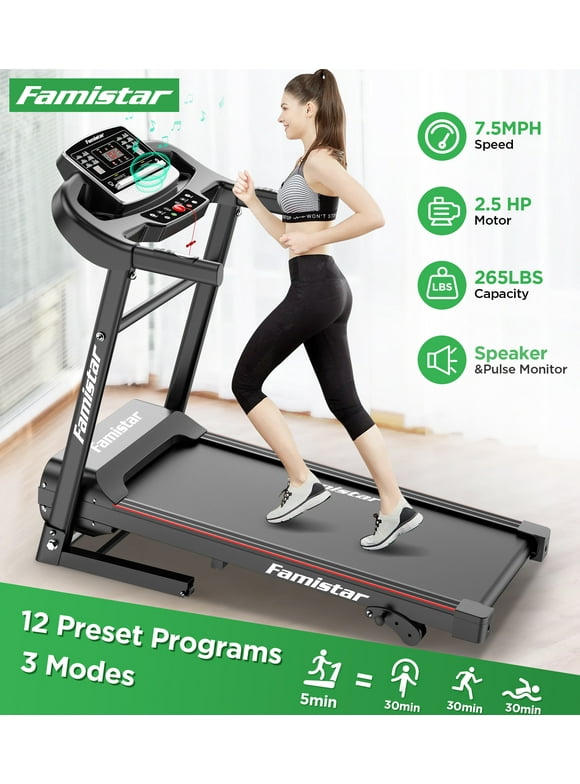 Treadmill for Home, Portable Folding Electric Exercise Treadmill with Adjustable Incline, 12 Programs 3 Modes, 265 lb Capacity, 7.5MPH Speed, Music Speaker, Running Walking Jogging