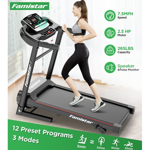 Treadmill for Home, Portable Folding Electric Exercise Treadmill with Adjustable Incline, 12 Programs 3 Modes, 265 lb Capacity, 7.5MPH Speed, Music Speaker, Running Walking Jogging