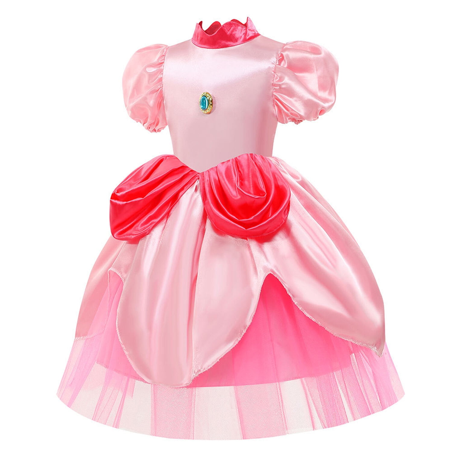 Kawell Princess Peach Costume Dress Birthday Party Costume Gift Halloween Party Dress Up With Crown, Girl's, Size: 3T-4T, Pink