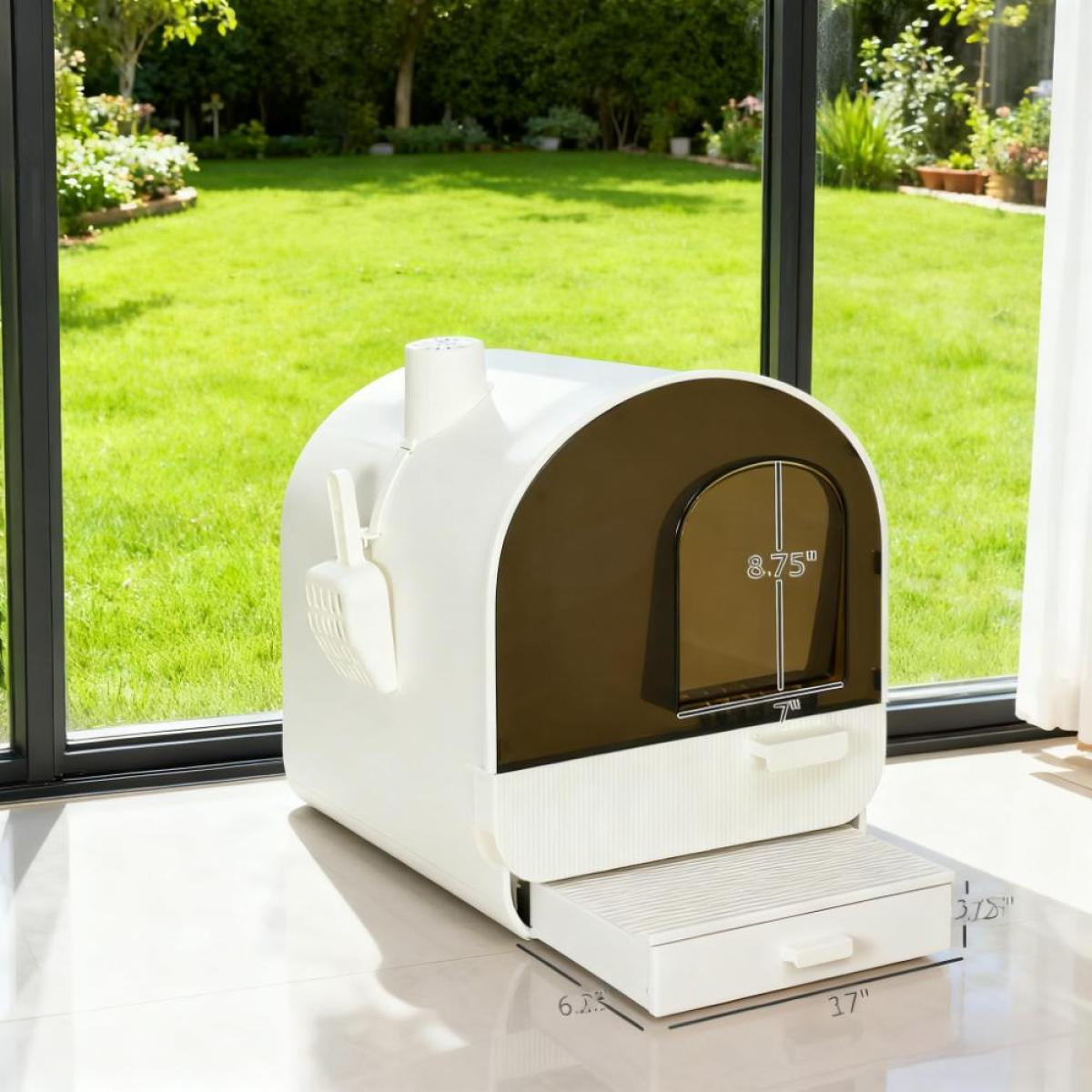17" Hooded Enclosed Plastic Cat Litter Box - Deodorizing Filter, Removable Tray & Entrance Mat, for Small Cats/Kittens Under 10 lbs (17"Lx17.25"Wx18.5"H)
