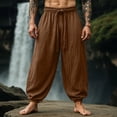 thumbnail image 2 of Danhjin Men's Linen Pants Causal Wide Leg Baggy Fall Winter High Waist Harem Pants Solid Color Comfy Trousers, 2 of 7