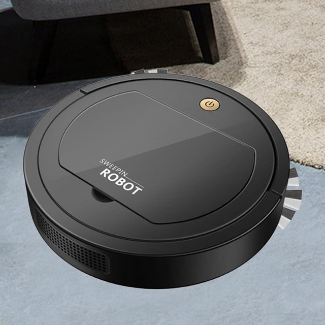 Robot aspirador inteligente, silencioso, recargable por USB, 1200 mAh, aspirador eléctrico, aspirador robótico para suelos duros, cabellero de mascotas, Negro Macarena Aspirador de piso