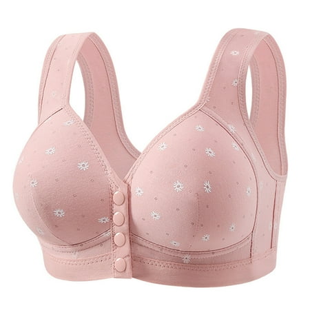 Daznico Front Closure Bras for Older Women Gathering Plush Size Bras Thin Cup Wireless Bras Full Coverage T-Shirt Bralettes Size 44