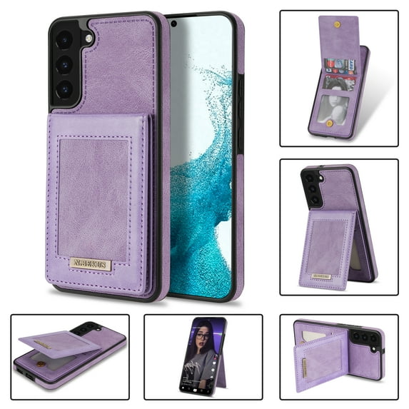 SaniMore for Samsung Galaxy S22 6.1" Magnetic Wallet Case, PU Leather Case with Card Slot & Multi-Angle Kickstand Shockproof Protective Case for Samsung S22 Women Men, Purple
