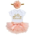 thumbnail image 1 of Baby Girl Coming Home Outfit Hello I am New here Bodysuits 3pcs ( ) ( , Peach Short Sleeve), 1 of 2