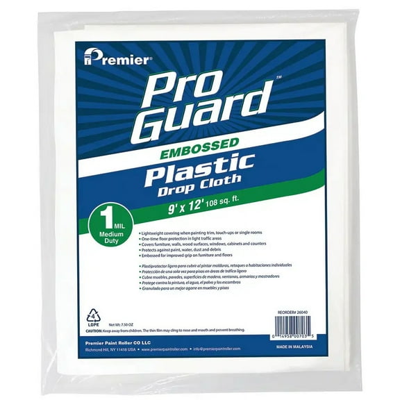 9' x 12' Premier Paint Roller 26040 Global Guard Embossed Plastic Dropcloth 1-Mil